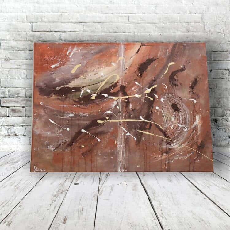 Acrylbild von Julia Magdalena mit abstrakten, dynamischen Farbstrukturen in warmen Erdtönen und gestischer Malerei.