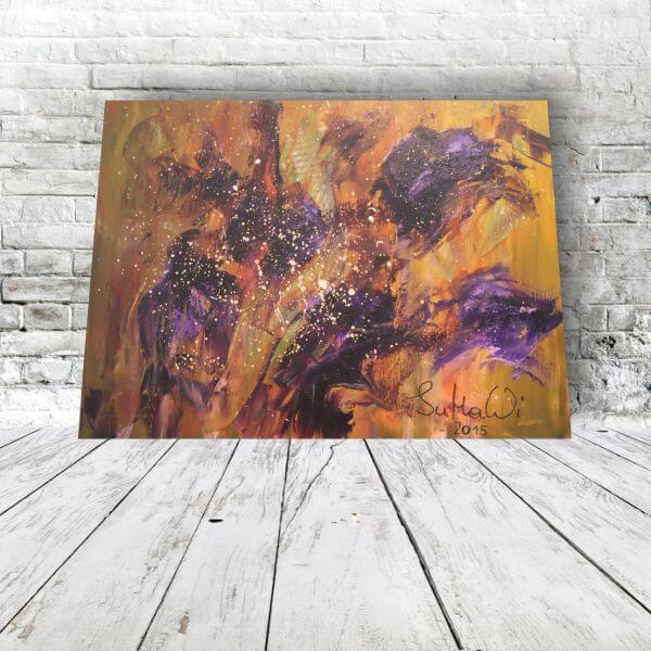 Verkauftes Acrylbild Herbstblüten mit abstrakten Farbformen