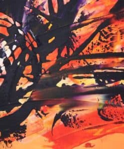 Ausdrucksstarke Acrylbilder von Julia Magdalena, moderne abstrakte Malerei in lebendigen Rot-, Schwarz- und Orangetönen, perfekt für Kunstliebhaber und moderne Inneneinrichtung.