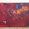 Hochwertiges Acrylkunstwerk von Julia Magdalena mit abstrakten roten, blauen und goldenen Elementen, ideal für moderne Räume und Kunstliebhaber.