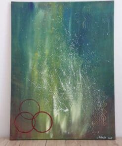 Farbenfrohes Acrylbild mit Nordlichtern, dynamischen Farbverläufen und abstrakten Elementen, signiert von Julia Magdalena, perfekt für moderne Kunstliebhaber und als kunstvolles Wanddecor.