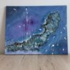 Acrylbild von Julia Magdalena mit abstraktem Kartenmuster in Blau- und Grüntönen.
