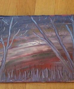 Acrylbild mit winterlichem Baummotiv in dunklen Tönen, handgemaltes Kunstwerk von Julia Magdalena, perfekt für moderne Wohnräume, Unikat, original Kunst auf Leinwand.