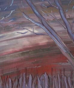 Farbenfrohes Acrylbild von Julia Magdalena mit dynamischen Baumstruktur und abstrakter Landschaft, modern und künstlerisch gestaltet.