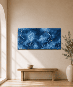 Blitz und Donner als blaues Acrylbild im Wohnraum, handgemaltes Original von JuMaWi-Art