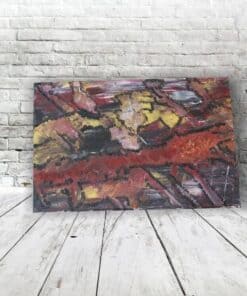 Kunst Acrylbild Julia Magdalena mit abstrakten, farbintensiven Pinselstrichen in Rot, Schwarz, Gelb und Rosa, moderne Wanddekoration, kreative Kunstwerke für Heim und Büro, exklusives Original.