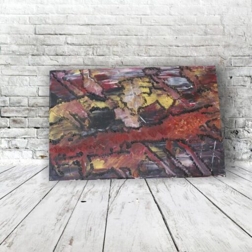 Kunst Acrylbild Julia Magdalena mit abstrakten, farbintensiven Pinselstrichen in Rot, Schwarz, Gelb und Rosa, moderne Wanddekoration, kreative Kunstwerke für Heim und Büro, exklusives Original.