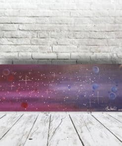 Farbige Acrylmalerei mit Sternen und Galaxie-Design, abstrakte Weltraumkunst, Julia Magdalena Kunst, moderne Wanddekoration, leuchtende Farben und kreative Raumgestaltung.