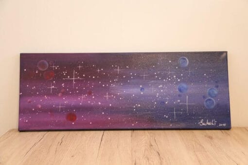 Ein Acrylbild von Julia Magdalena mit Sternen und Galaxie-Motiv, moderne Wandkunst für Raumdekoration, handgemalte Kunstwerke, Space Art, Astrofotografie auf Leinwand, einzigartiges Kunstwerk von Künstlerin Juli Magdalena.