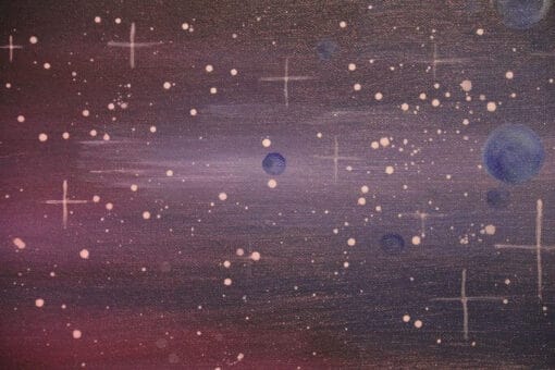 Sternenklarer Himmel Acrylbild von Julia Magdalena, kosmische Kunst, abstrakte Gemälde, kreative Wanddekoration, moderne Kunst, Sternenmuster, Weltraumkunst, inspirierende Bilder, Raumthema, Künstler Julia Magdalena.